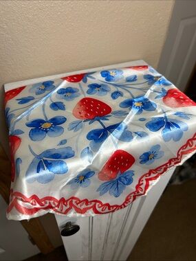 Strawberry Floral Print Scarf Red, White & Blue